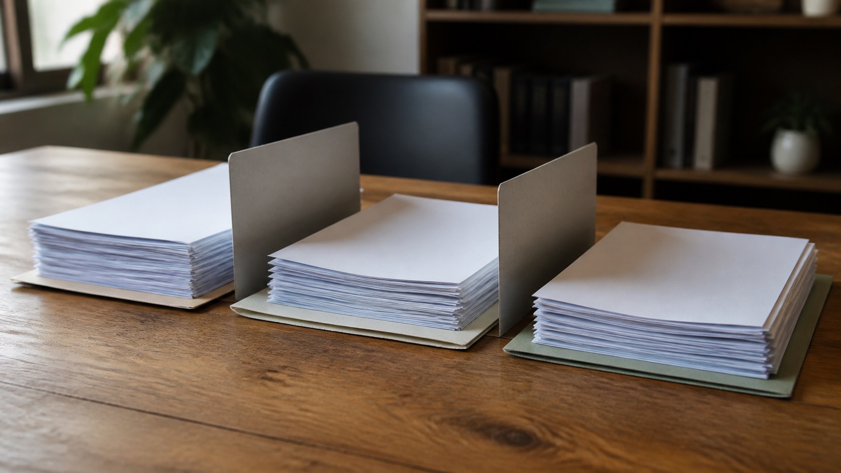 Separated stacks of blank papers for checking Japanese stock identifiers
