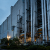 Semiconductor cleanroom utility infrastructure at blue hour