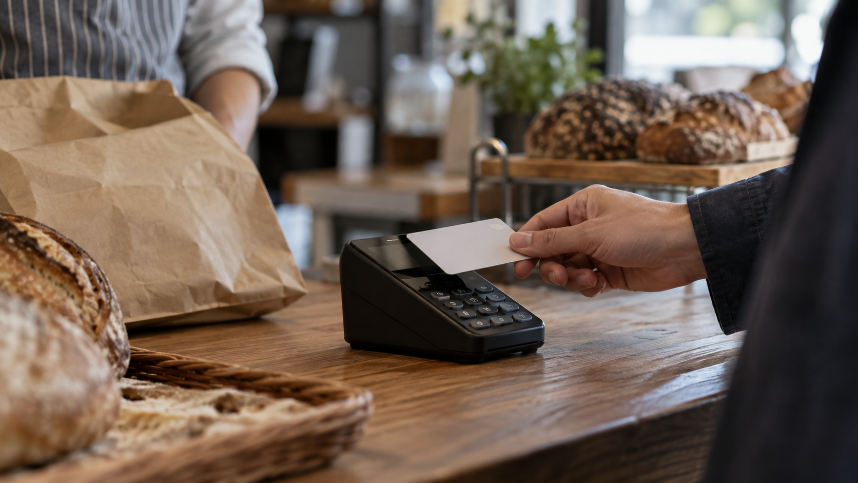 Contactless payment at an unbranded bakery counter