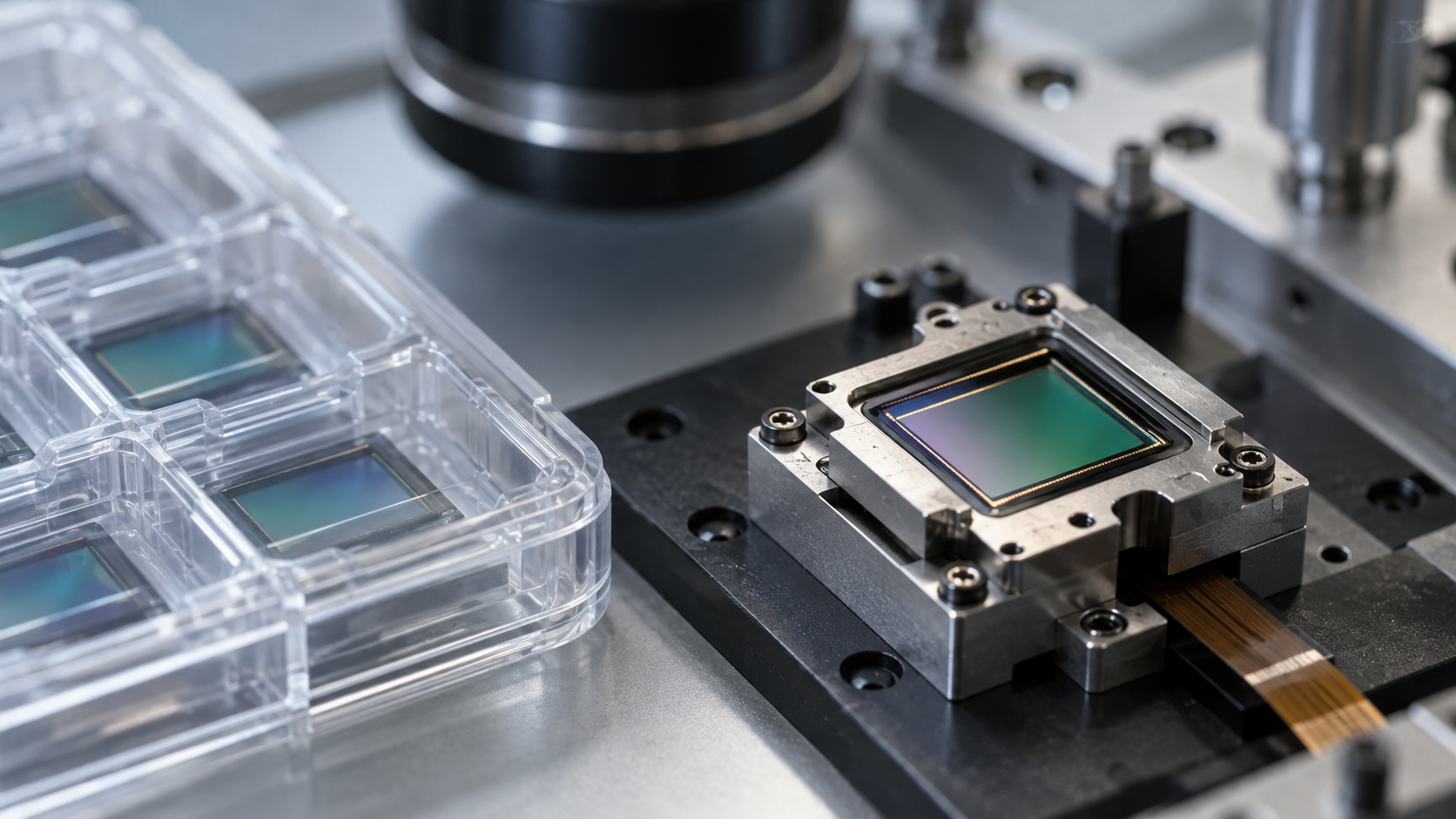 Unbranded camera sensor module in an optical calibration holder